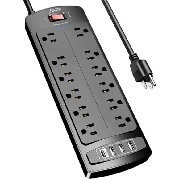 Power Strip, ALESTOR Surge Protector with 12 Outlets and 4 USB Ports, 6 Feet - Picture 7 of 7